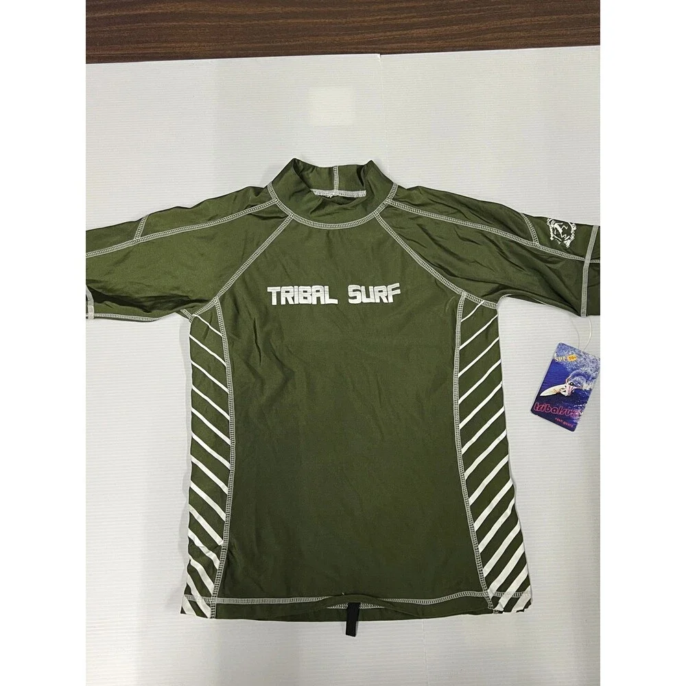 Tribal Surf Sunspecs Rash Guard Shirt Large Spf 50+ Nylon Spandex Olive Green LG